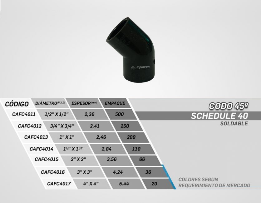 Codo-45°-agua-fría-alta-pres-sch-40-descripción